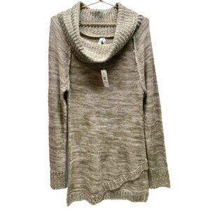 Vanity Cowl Neck Sweater Women's Large Beige Grey Sparkle Dress Tunic